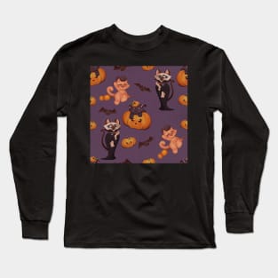 spooky halloween pattern with dracula Long Sleeve T-Shirt